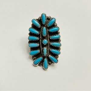 Vtg Zuni Ring Sterling Silver & Turquoise Sz 7 Native American Southwestern Boho